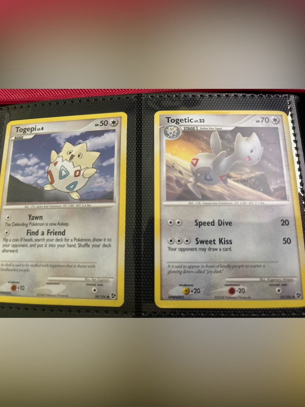 Pokemon togepi and Togetic Yellow Border Trading Card Great Encounters